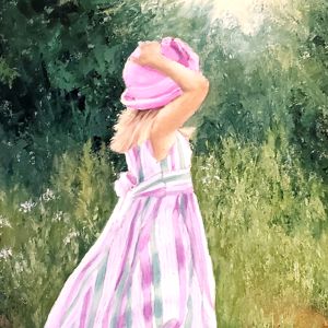 Painting of a young girl with a pink hat