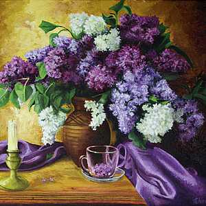 Lilacs and Satin 14”x18” Oil on Canvas